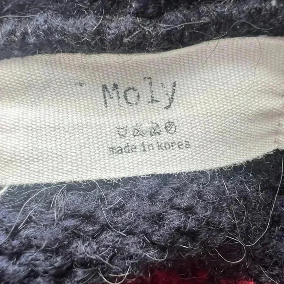 Moly Striped Hooded Ties On Sides Chunky Sweater Sz M Maybe Wool/Mohair Blend - Picture 8 of 10